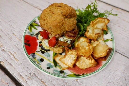 Stir-fry pork bun with celeriac crisp