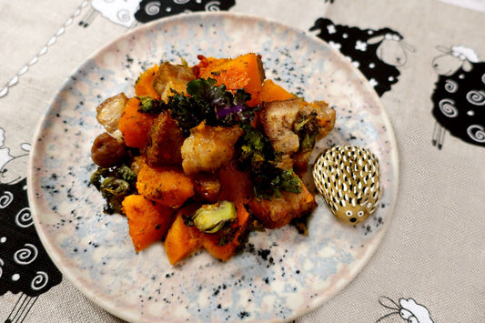 Roasted squash and pork belly bake