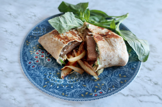 Leftover roast meat tortilla wrap with basil cream cheese